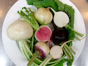 三色かぶらと甘鯛、カニのスフレ“かぶら蒸し”仕立て