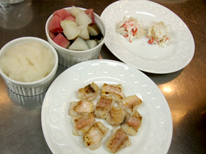 三色かぶらと甘鯛、カニのスフレ“かぶら蒸し”仕立て下準備