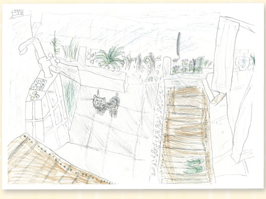 落窪大翔くんの作品「お庭で遊ぶロンちゃん」