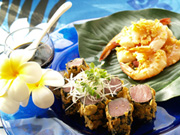 フライドアヒ（まぐろの天ぷら）＆ガーリックシュリンプ