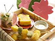 新じゃがとそら豆のフリット＆新玉ねぎときゅうりのピクルス＆明太子玉子焼き