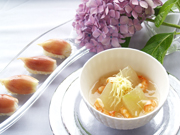 冬瓜と海老の冷やし葛あんかけ&茗荷の握り寿司