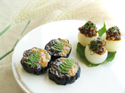 田楽二種（茄子の二色田楽&小玉ねぎのピーナツ味噌田楽）