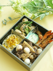 牛肉とうずら卵の炒め物&海老の塩麹焼き~ハーブマヨネーズソース~他二品